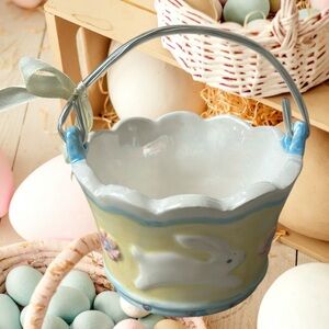 Pastel Ceramic Easter Basket with Bunny Design